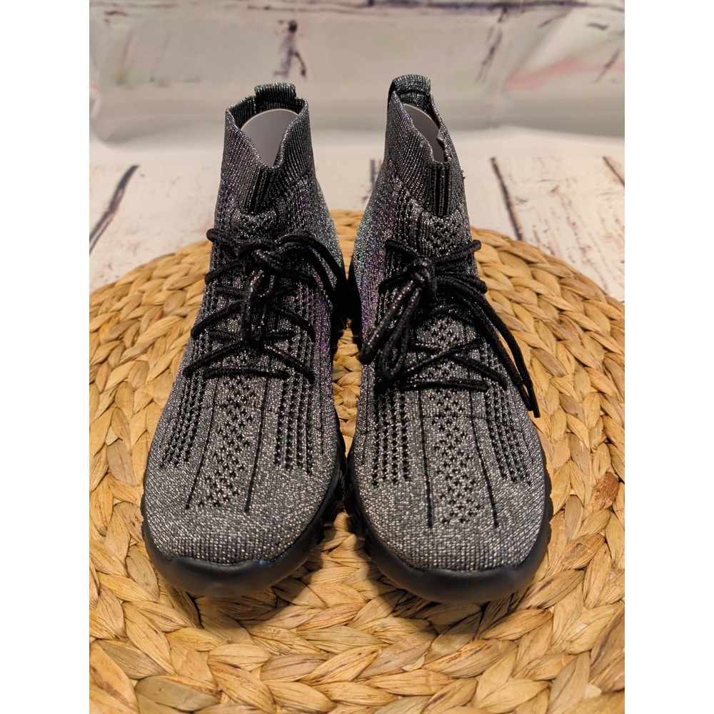 Bernie Mev NEW Size 7.5 - 8 (EU 38) Akaya Sneaker-Booties Sparkly Pewter Lace-Up - Picture 3 of 8